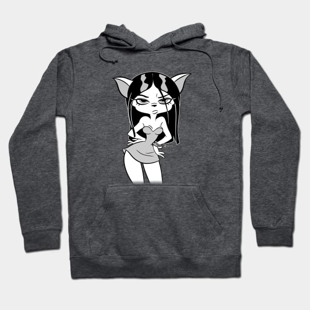 Grumpy Kitten Retro 30s Cartoon Rubber Hose Style Hoodie by Skull Island Productions